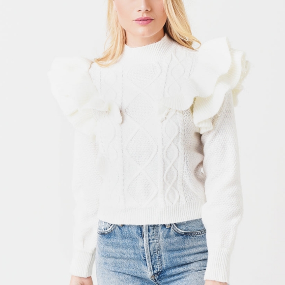 BB DAKOTA by STEVE MADDEN NWT Ruffle Cable KNit Long Sleeve Sweater - Picture 5 of 5